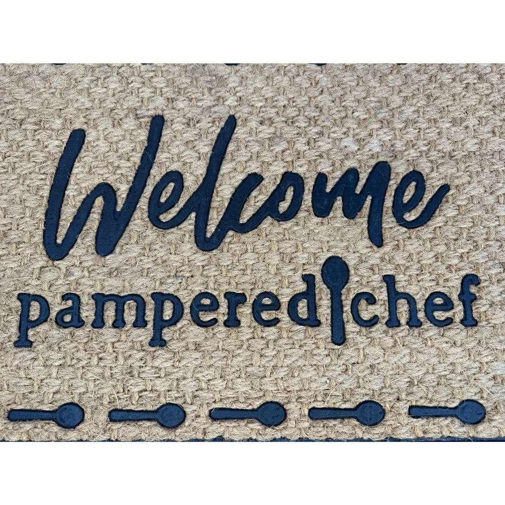 Pampered Chef Welcome Doormat Coir Rubber Backed Measuring Spoon Border 30x18
